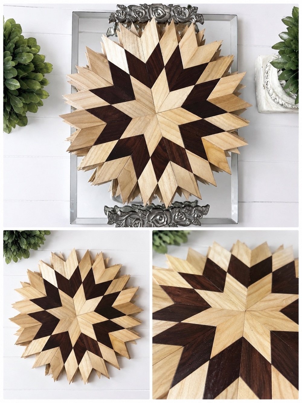 Set of 6 Handmade Wooden Barn Star Quilt Pattern Trivets Wall Decor